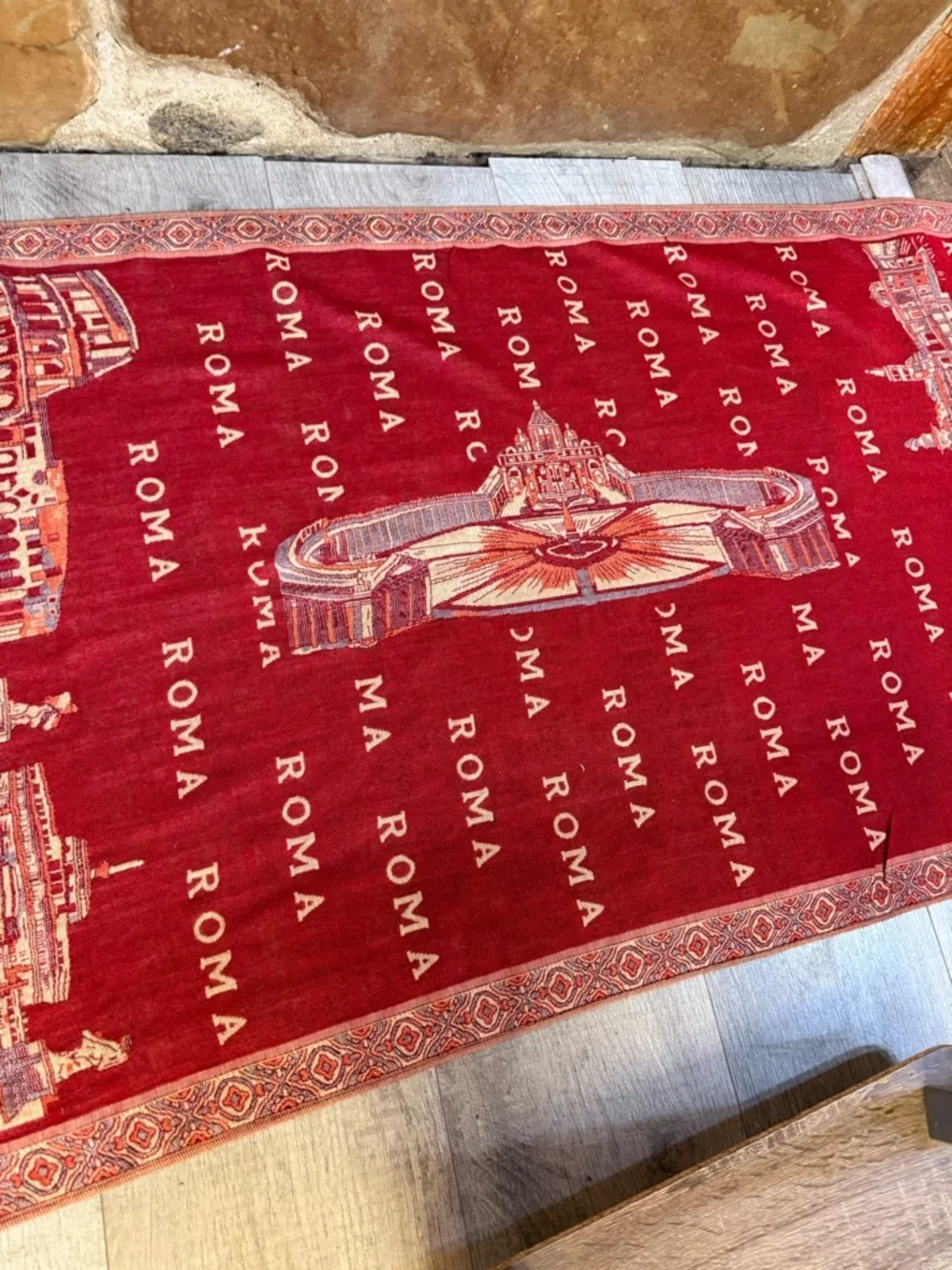 Roma Red Tapestry Scarf with Gold Trim - Women's Wrap Layer Shrug Poncho